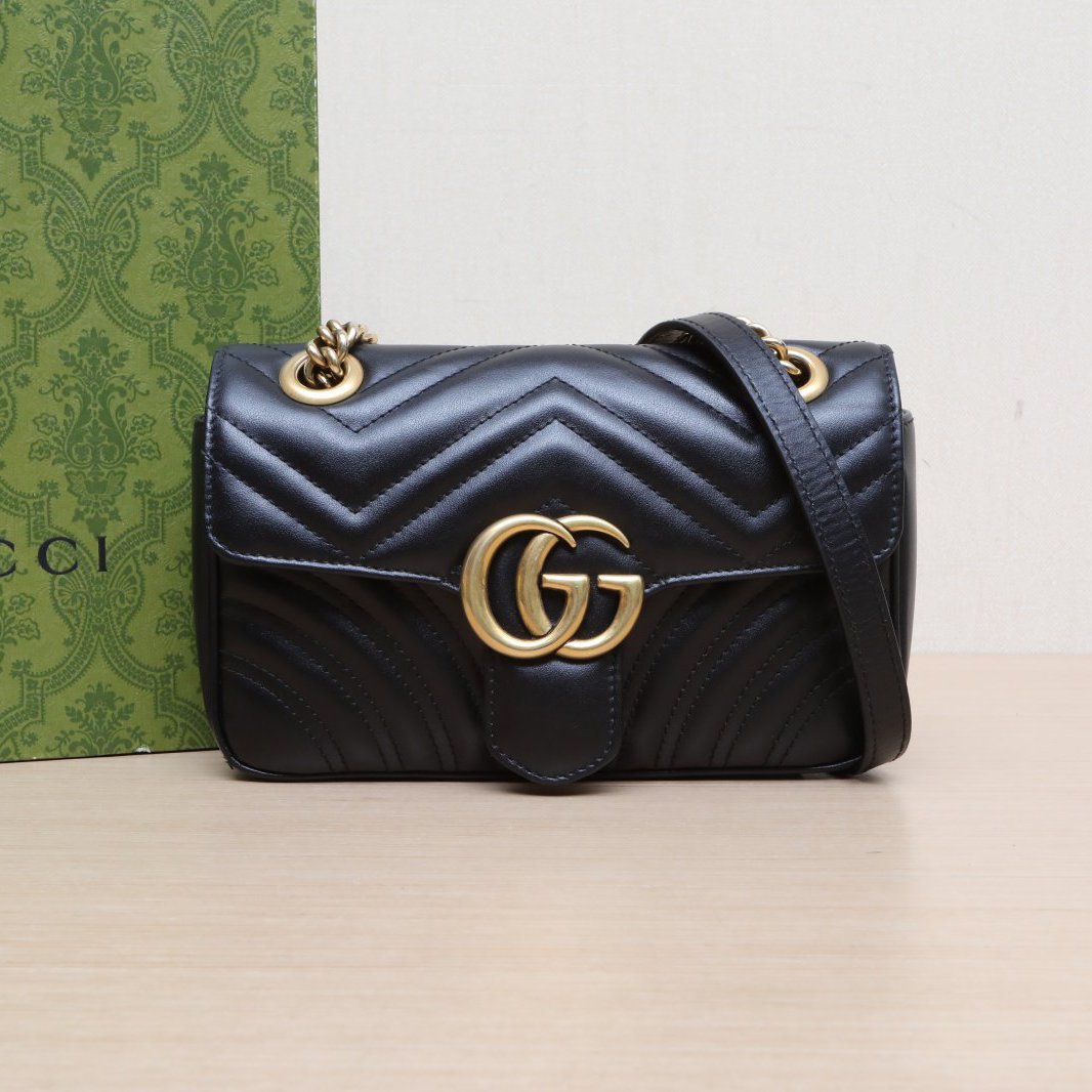 95新 GUCCI/古驰 【娇】肩背包 22 黑色 皮革C 金扣 172393