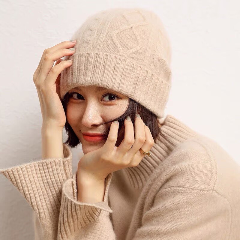 【男女大头围可搭成套】欧美绞花山羊绒包头帽百搭保暖帽子ZZ m11