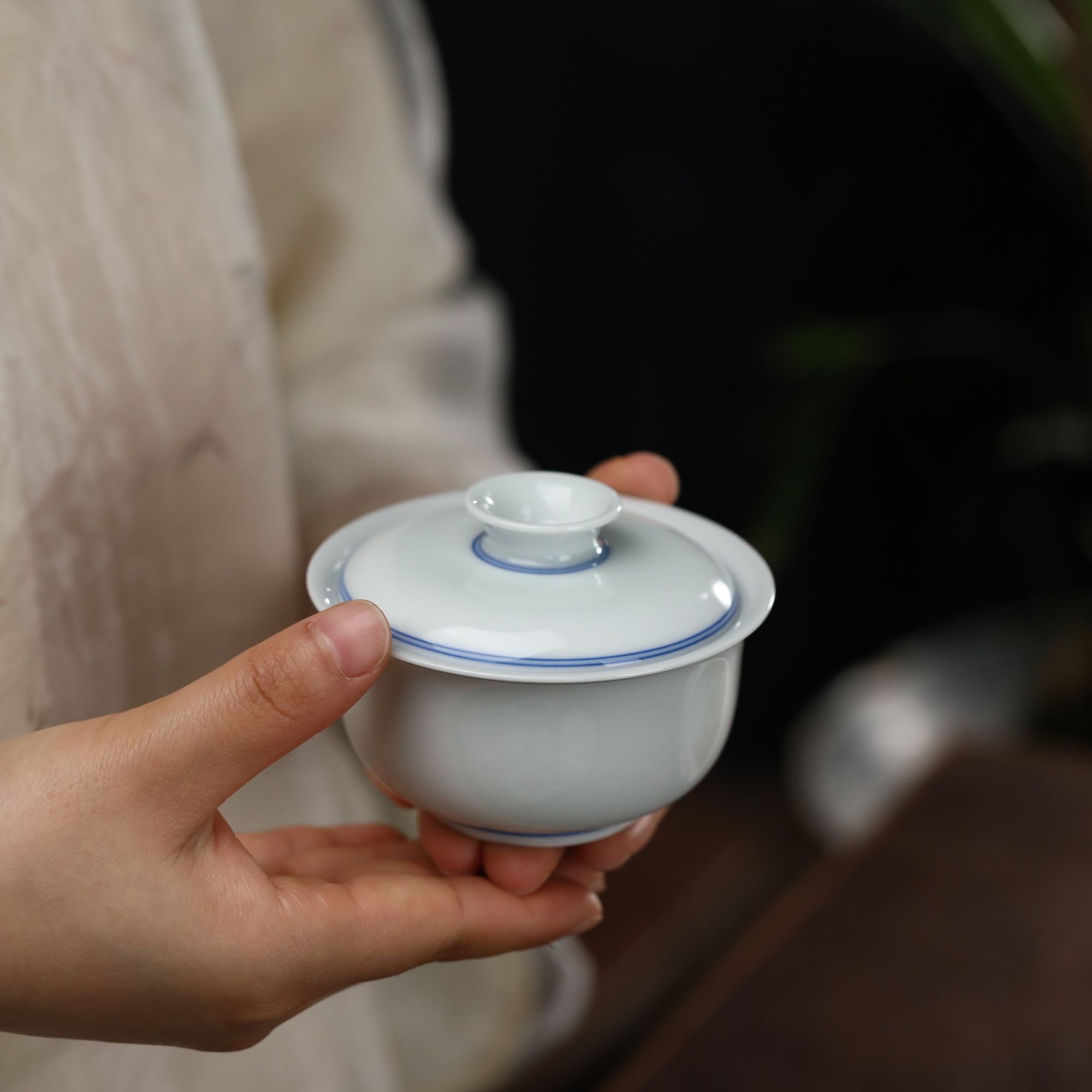 【小乔赏瓷】景德镇手工手绘布一窑玉脂盖碗1