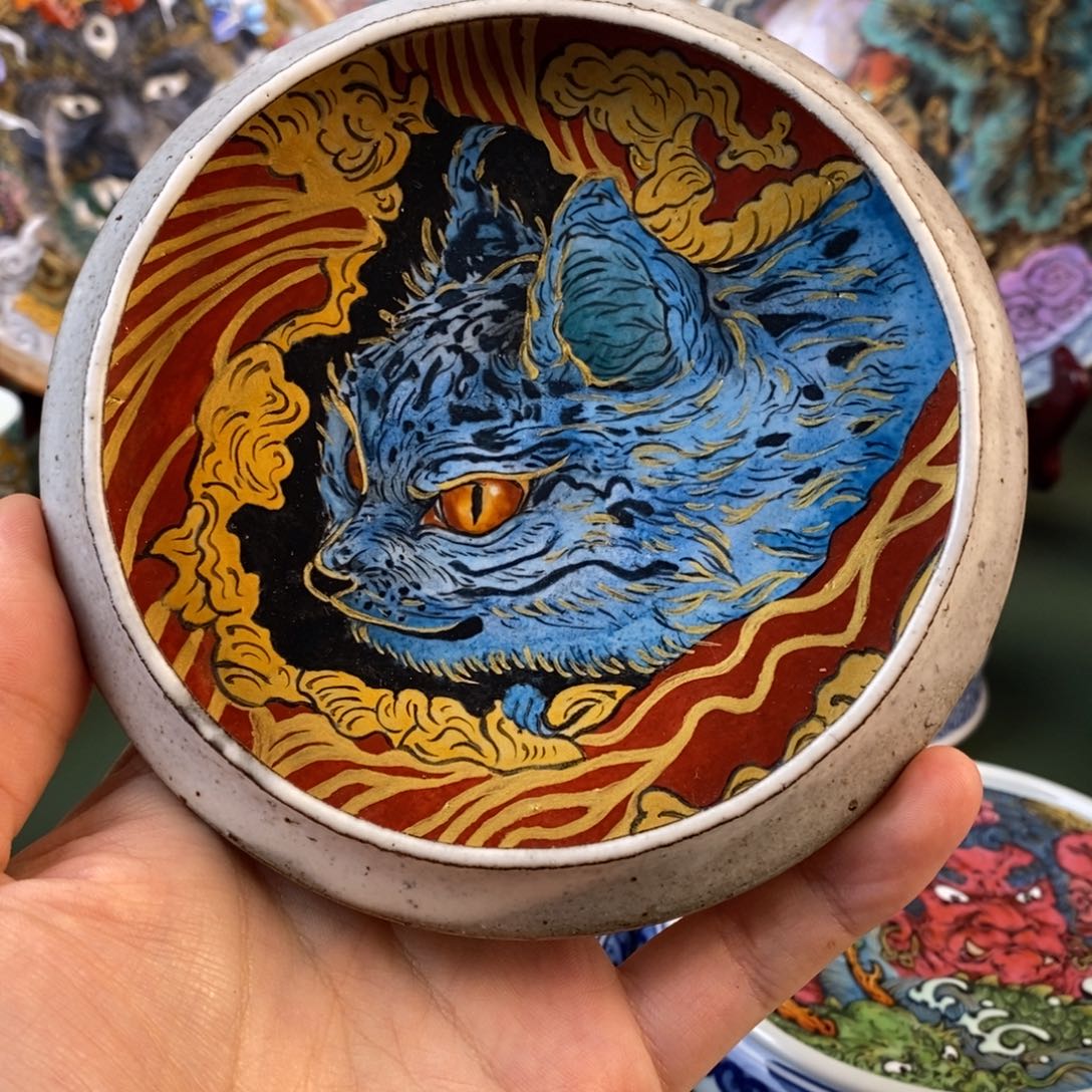 手工手绘狸猫壶承