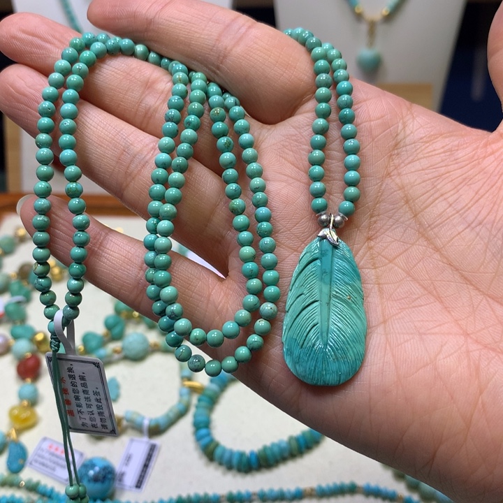 绿松石银S925镶嵌项链