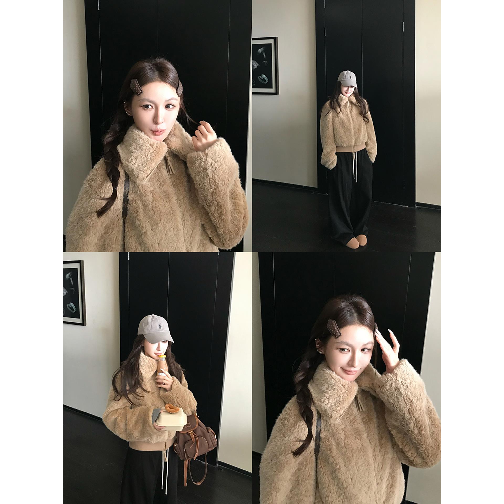 2025秋冬新款 巨好看韩系YB定制环保毛老钱毛毛外套女小香风