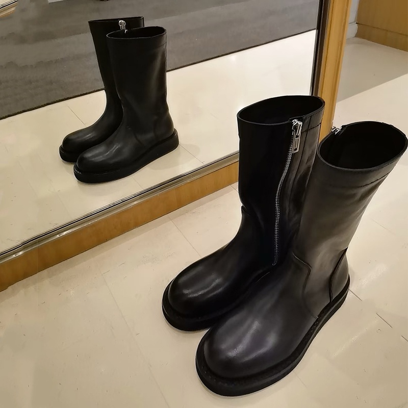  鞋子女款秋冬配裙子水洗马皮靴时装靴中筒靴马丁靴骑士女鞋大码