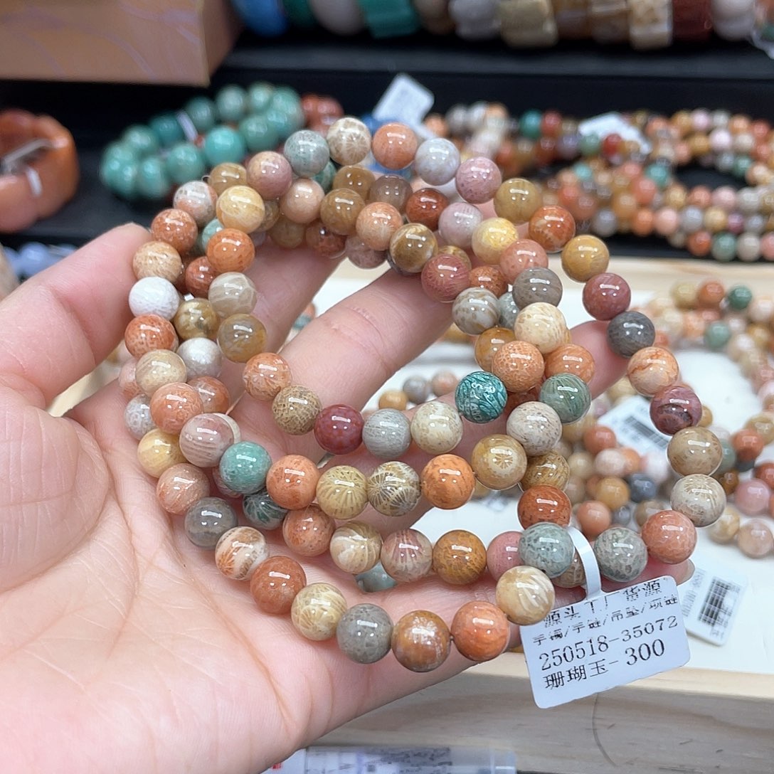 硅化珊瑚（珊瑚玉）手串未镶嵌尧**麻624