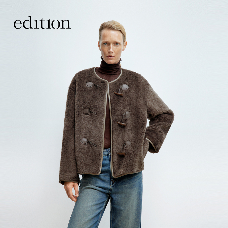 edition冬季毛绒外套绵羊毛牛角扣外套#EBD4COTT04
