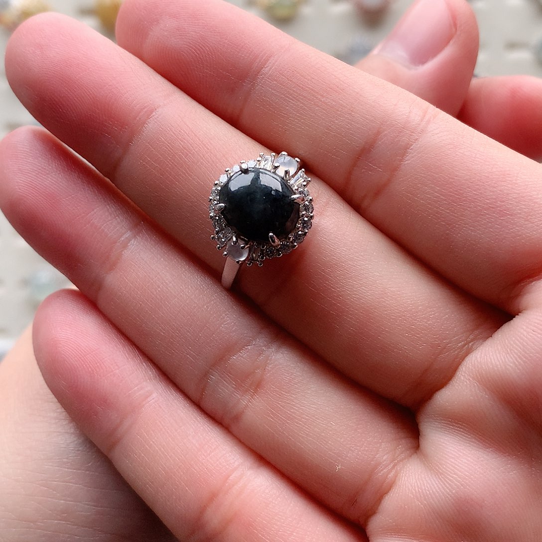 翡翠戒指银S925镶嵌0225