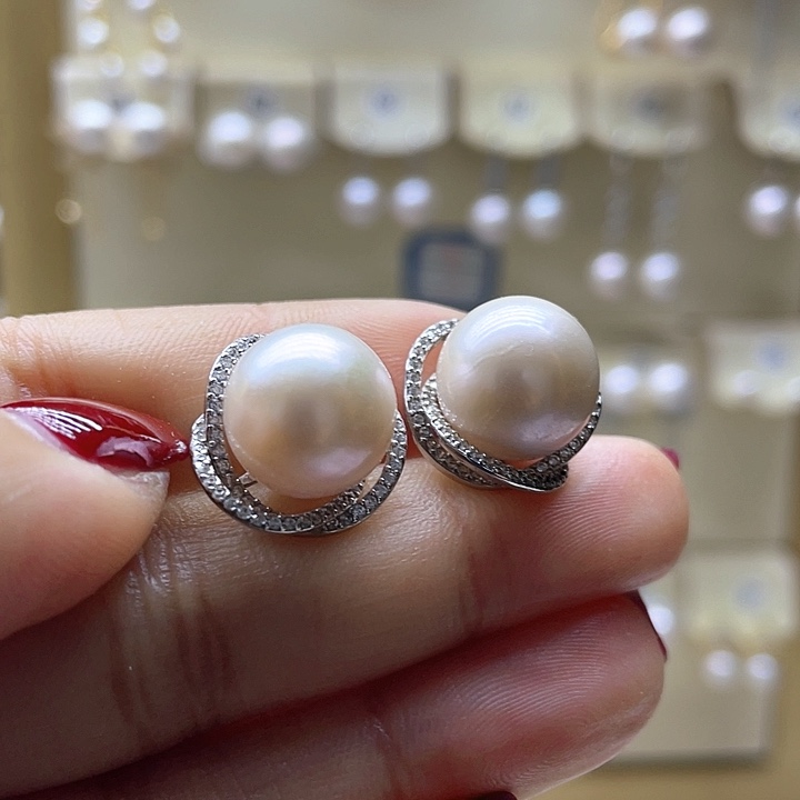 淡水珍珠耳饰银S925镶嵌