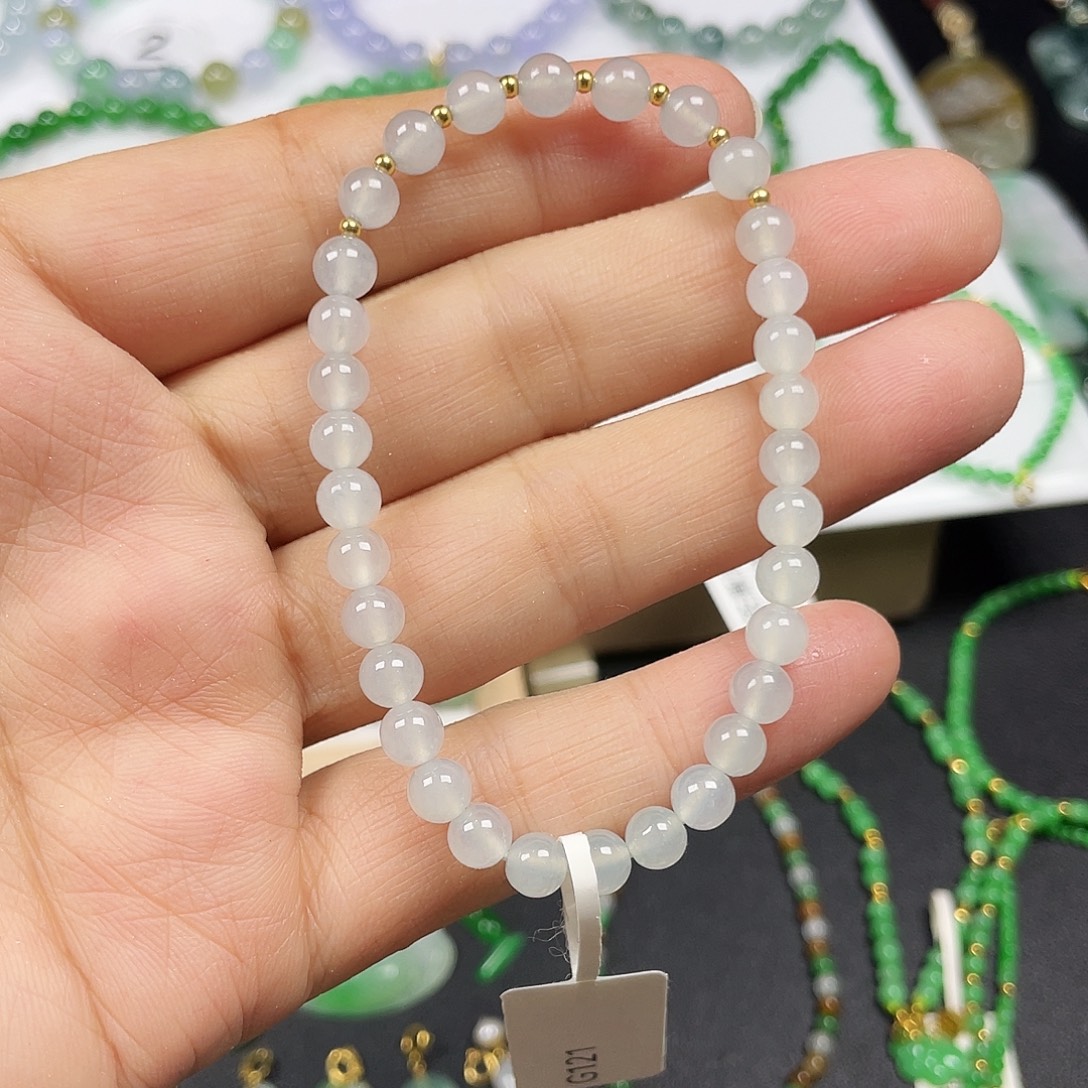 翡翠18K金镶嵌手链天然缅甸翡翠A货卡5.4