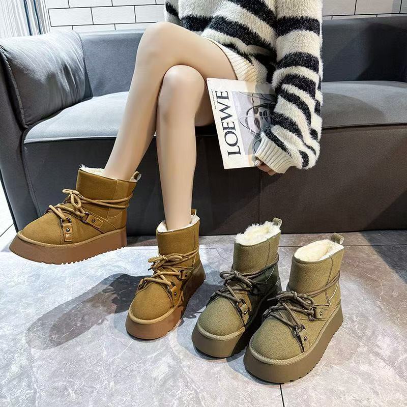 东北雪地靴短靴2025冬季新款加绒加厚皮面厚底防水防滑棉靴小短靴