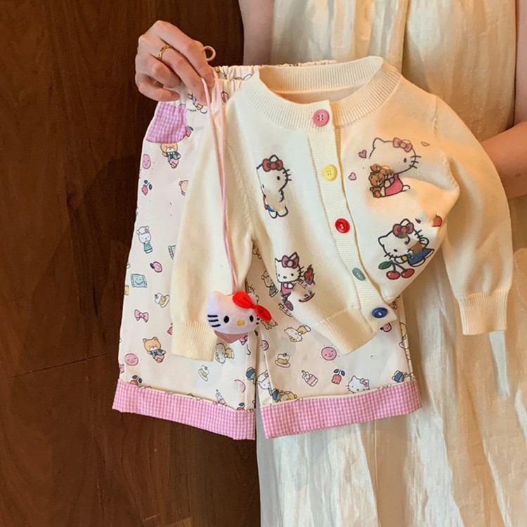 女童毛衣套装洋气秋装2025新款小童女宝宝阔腿裤毛衣开衫两件套潮