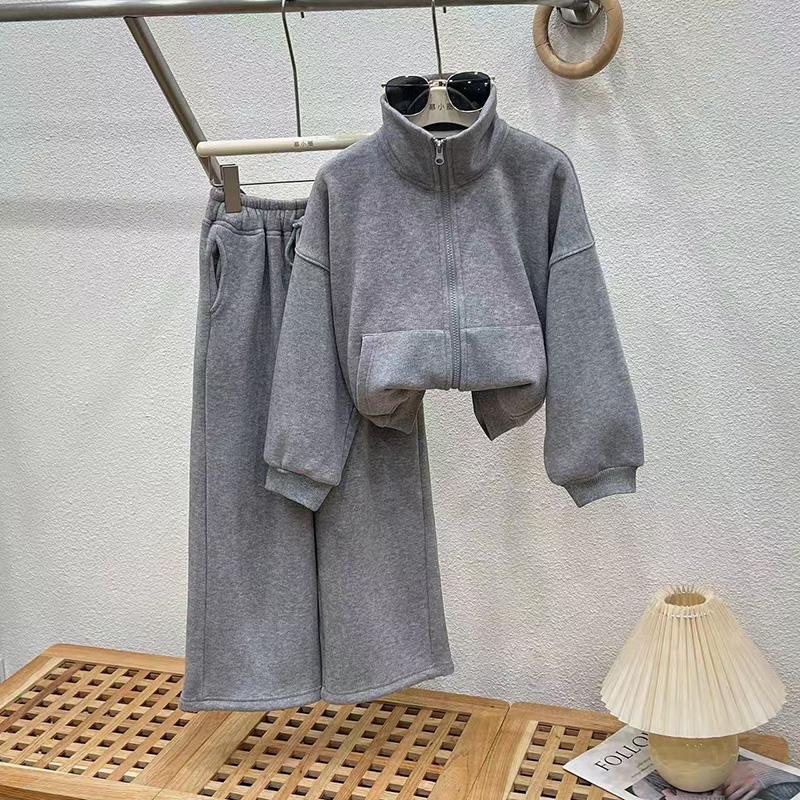 女童阔腿裤套装秋冬季新款洋气2025新款加绒裤中大儿童两件套亲子