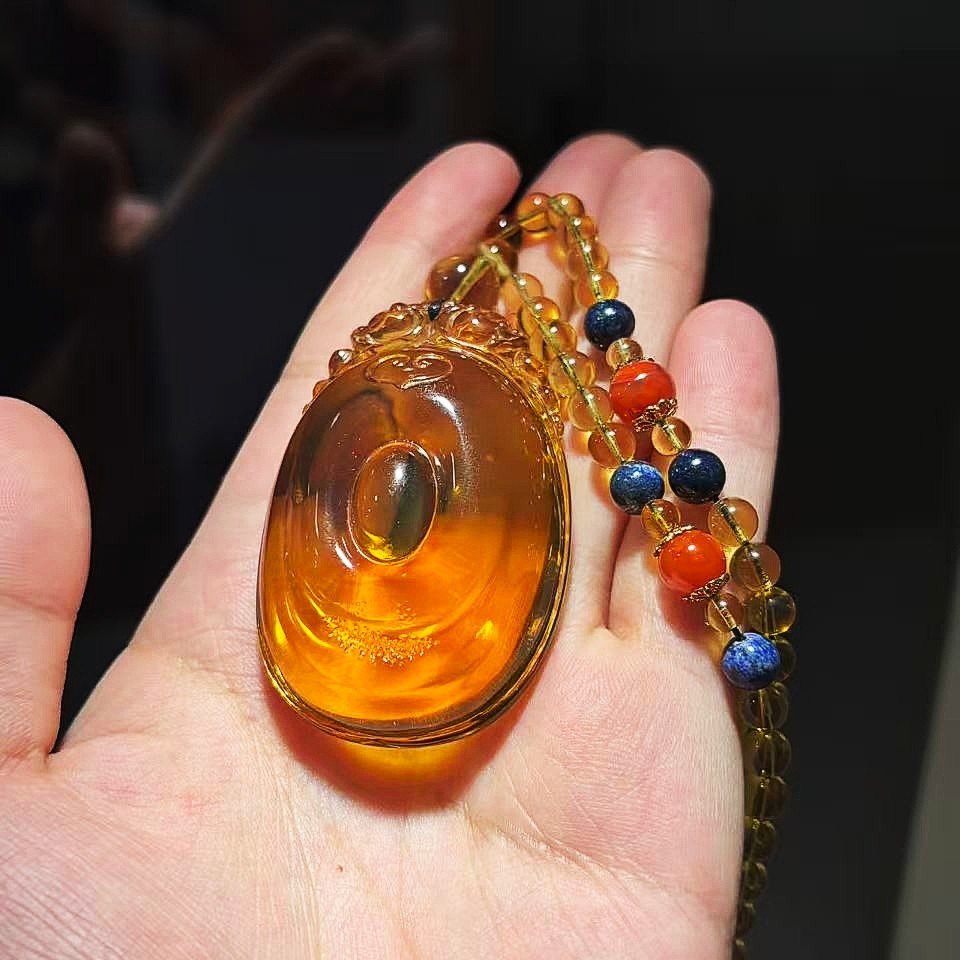 天然金蓝珀精编如意毛衣链