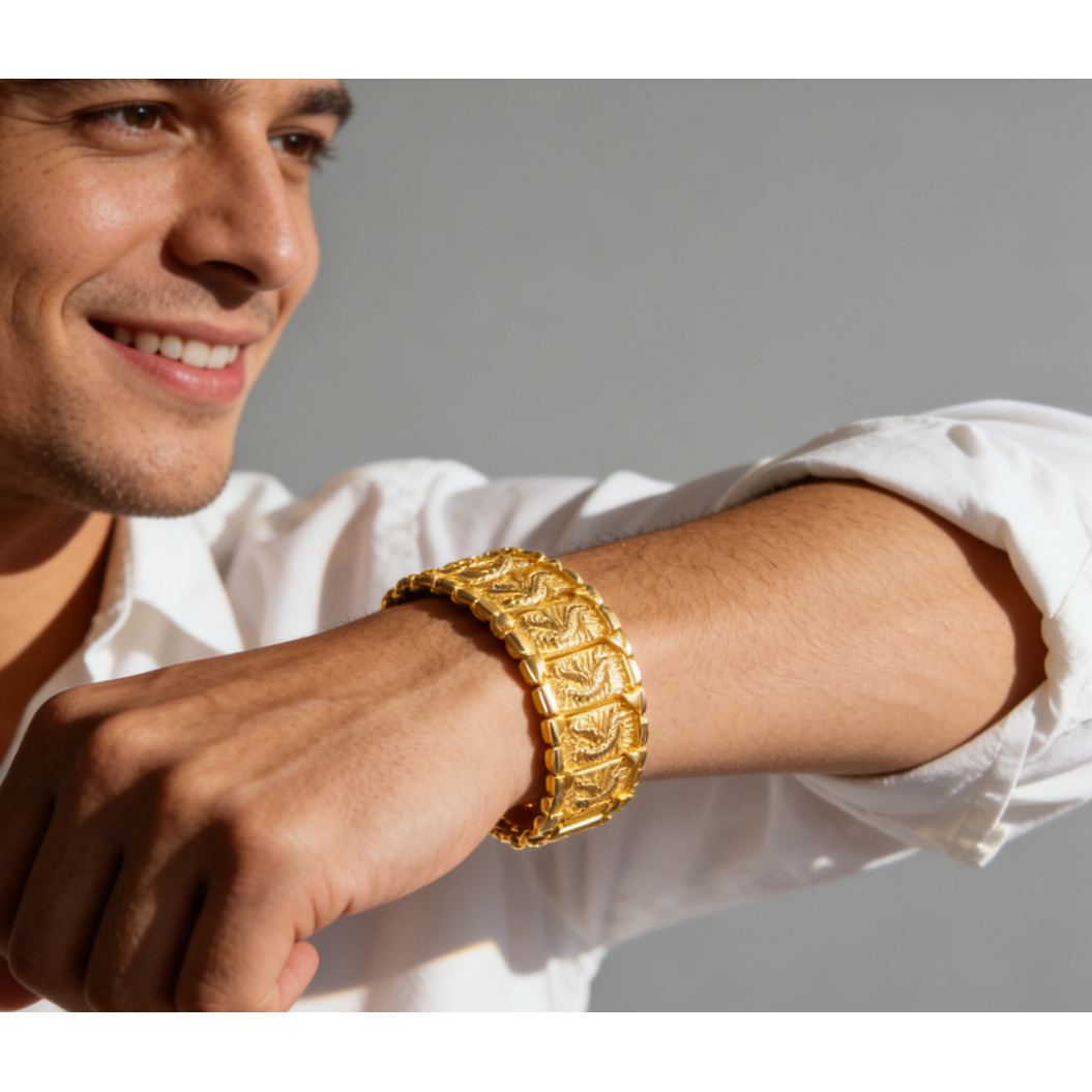 合金手链 复古龙纹手链男士民族风百搭老板潮流男金色不掉色