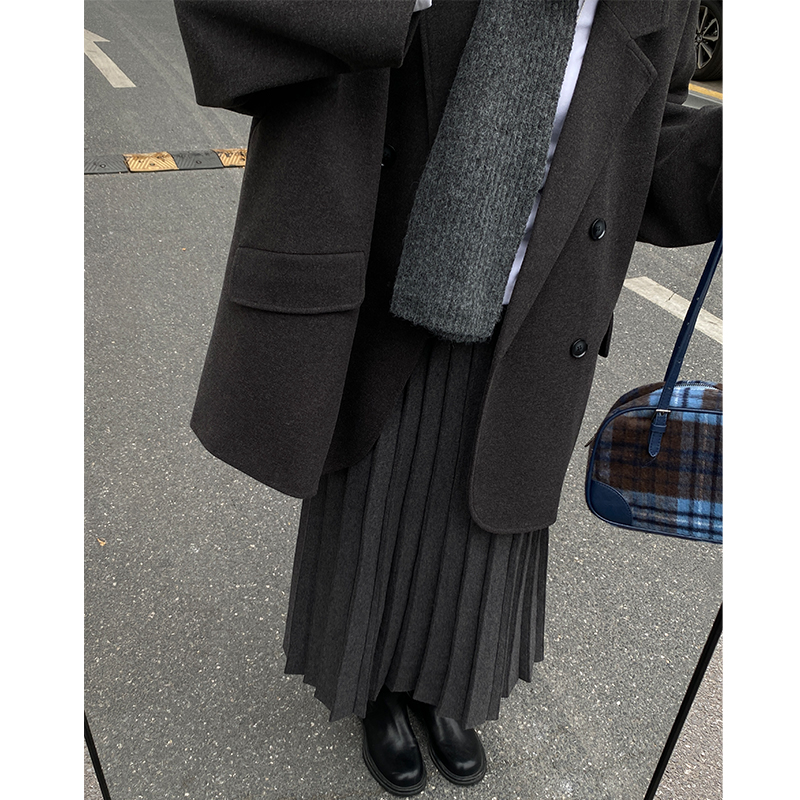 【新款破价】文艺韩系超A针织裙高克重显高显瘦中长款宽百褶裙655