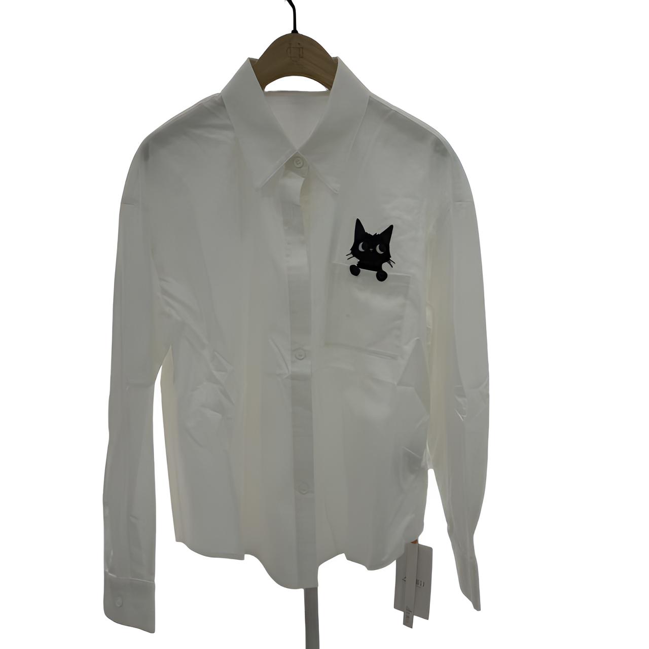 【辰美优选】章那汀/53521冬季新款小黑猫休闲百搭长袖衬衫
