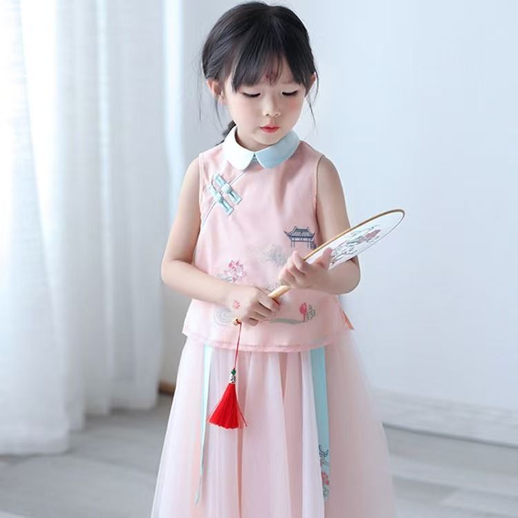 汉服女童宝宝中国风仙气纱纱裙小女孩套装复古唐装国庆节演出服