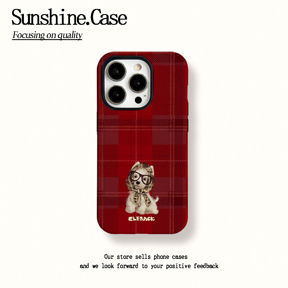 菲林二合一适用苹果华为vivo小米oppo手机壳格子围巾狗17PRO/16