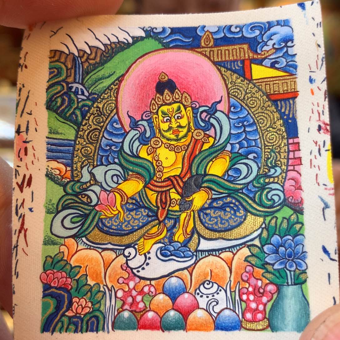 吊坠热贡纯手绘唐卡黄财