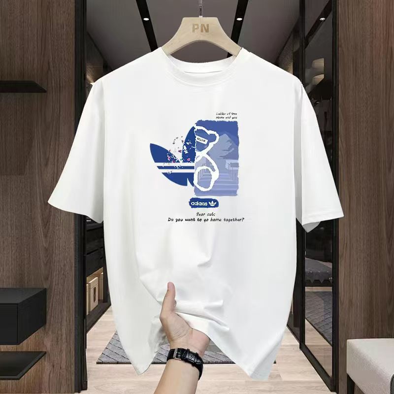 纯棉男士上衣宽松夏季T恤通用男款运动潮流圆领