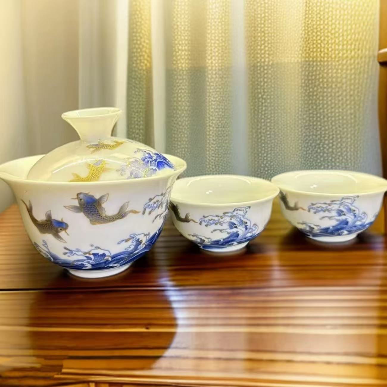 鱼跃龙门-盖碗旅行套（一盖碗二杯）@ZH1063