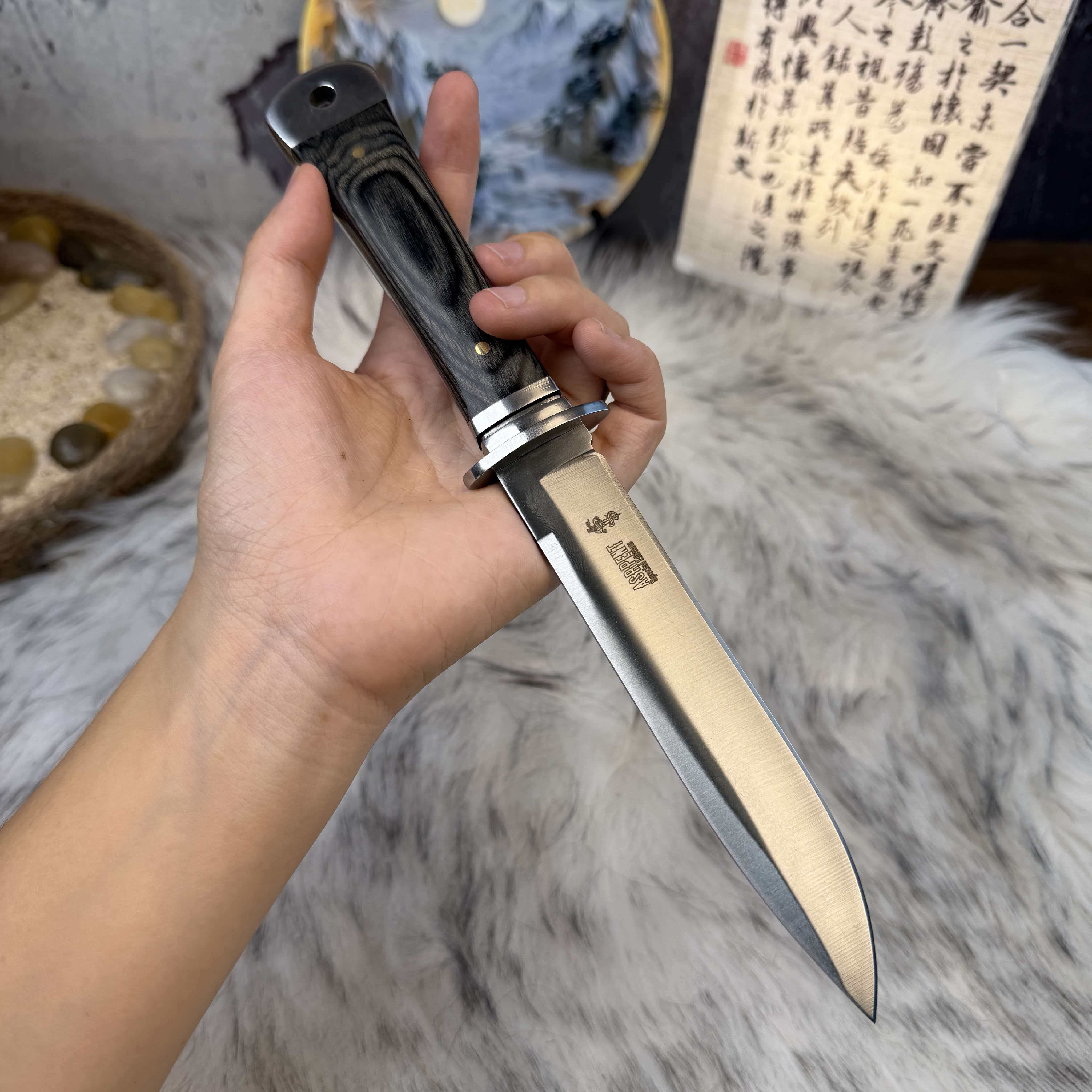 【工厂直销】实木直刀高硬度工具锋利一体高端多功能户外刀便携野营