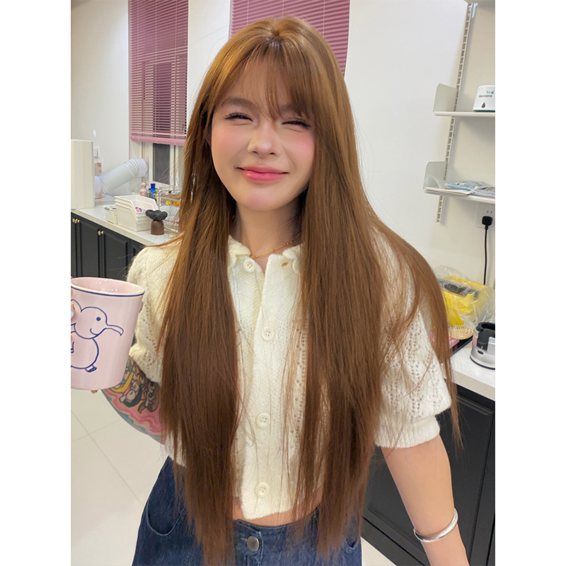 呆姐升级款【新工艺U+pro递针大头皮-落日甜茶】棕色进口混丝假发