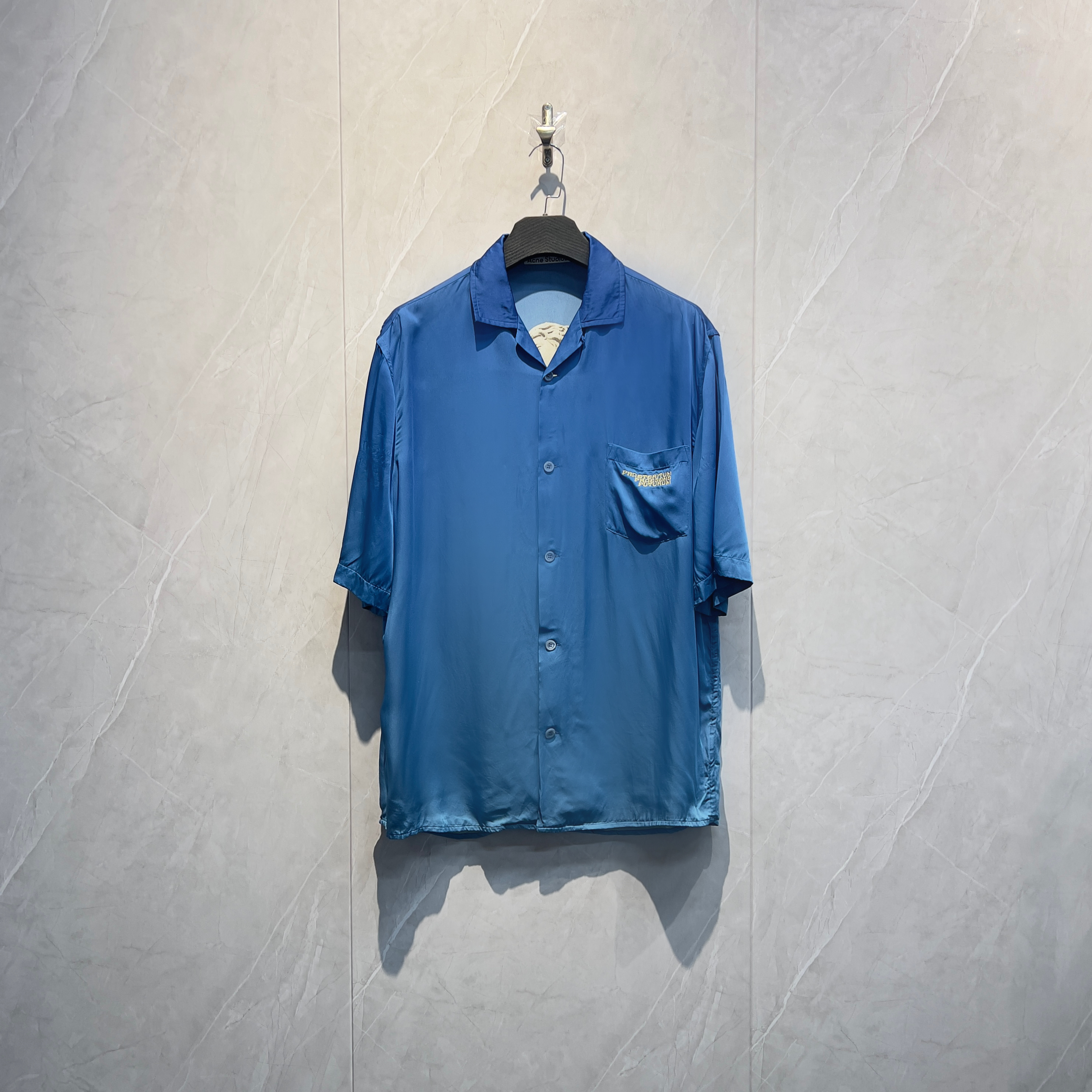 99新 AcneStudios 桑蚕丝扎染刺绣Logo短袖衬衫/W0546/48码