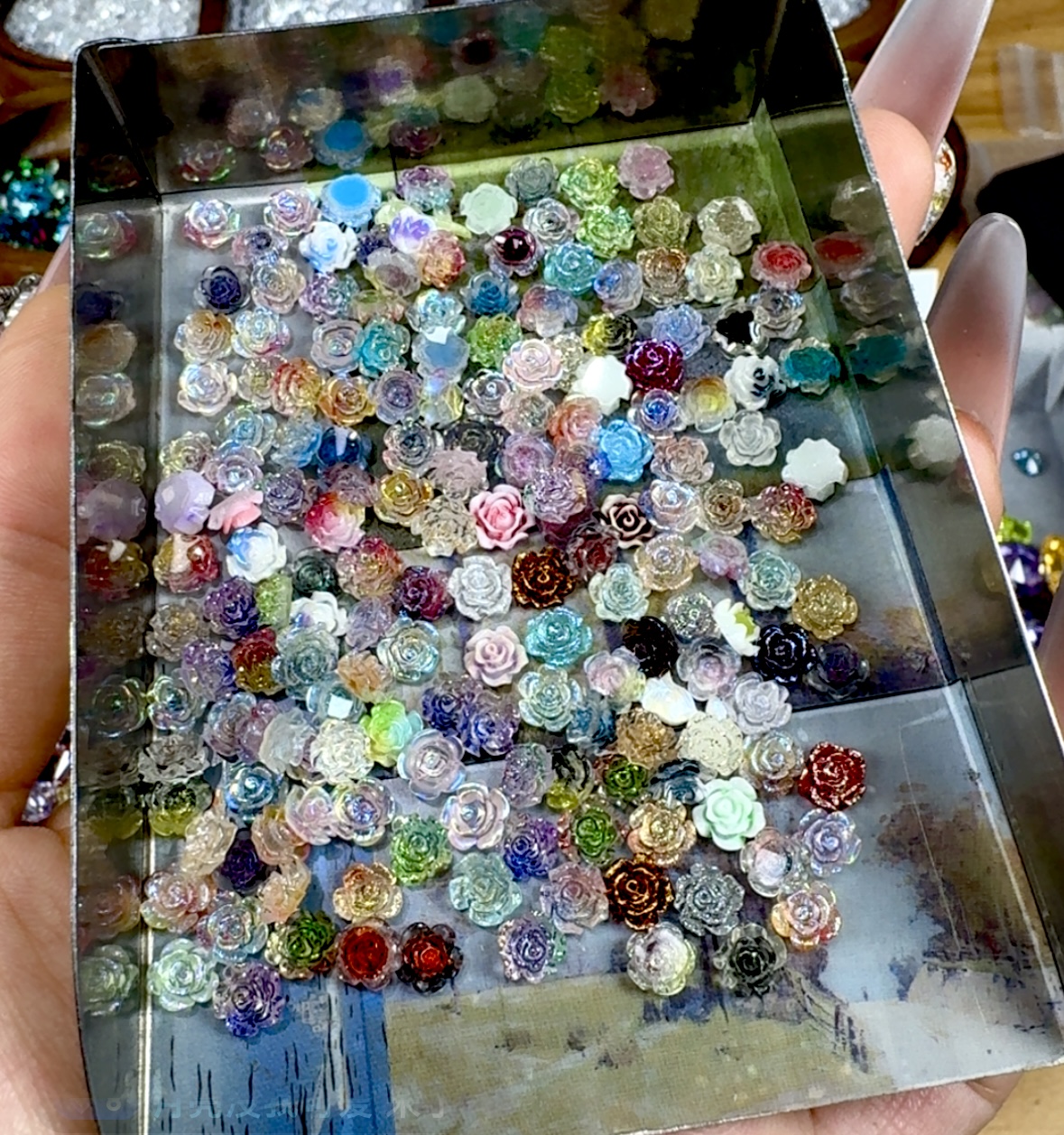 渐变山茶花网红爆款美甲饰品白色树脂玫瑰花百搭立体清新小花