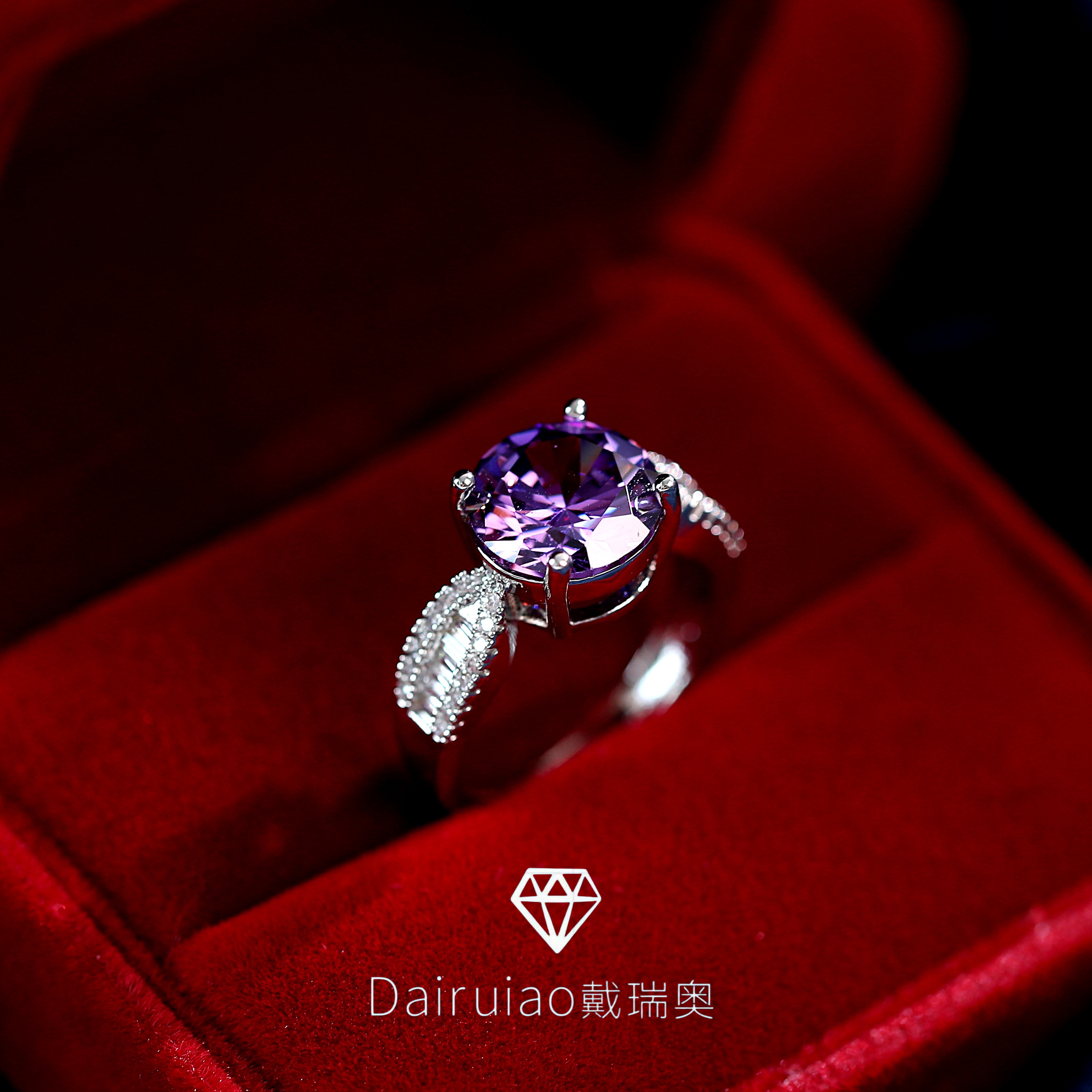 铜合金合成锆石戒指 铜合金韵紫时尚开口戒207