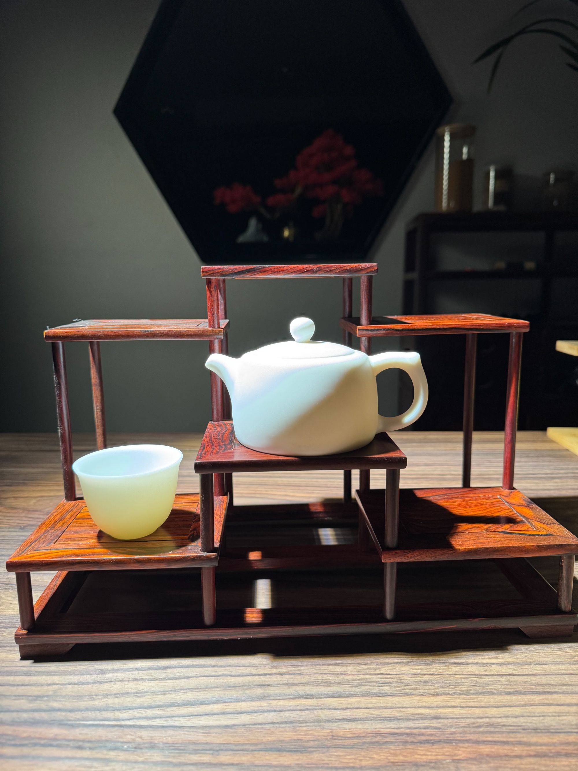 红酸枝微凹黄檀前后六连台小置物架茶具收纳架