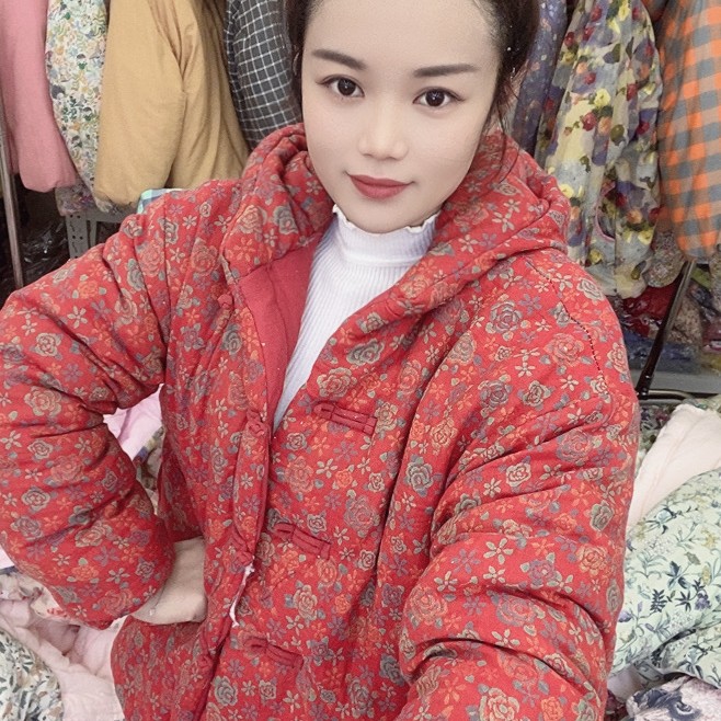 女士双层纱连帽棉花棉袄