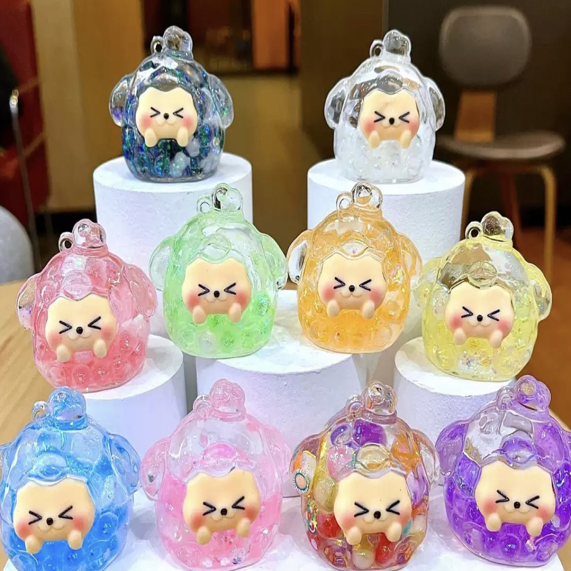 爆闪入油流沙瓶钥匙扣油瓶干花款福气小团子流沙瓶小钥匙扣摆件