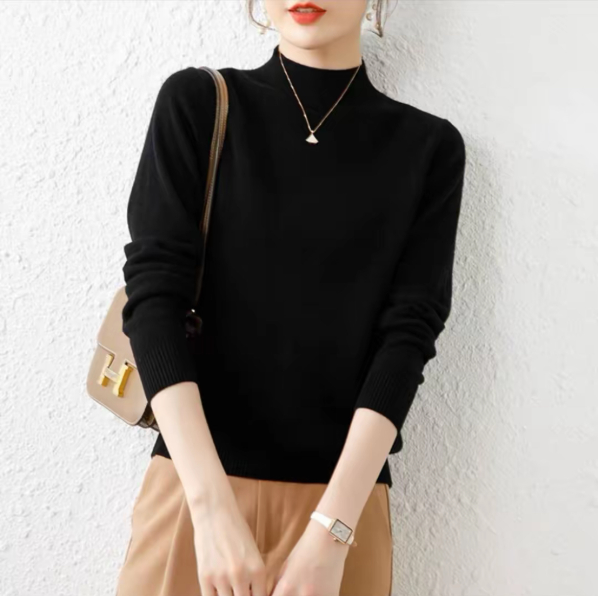 内蒙古KVSS100%山羊绒女式双股加厚半高领