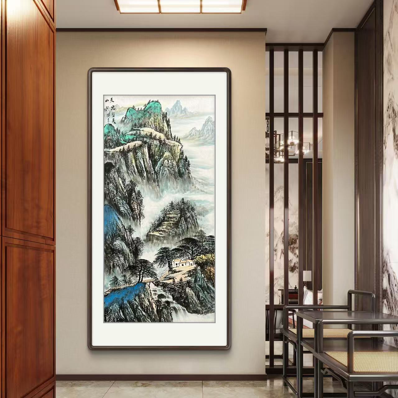 天地留美山河间纯手绘青山叠翠国画山水画客厅背景墙书画挂画作品