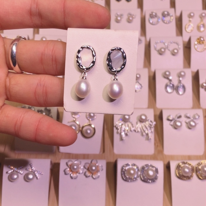 淡水珍珠耳饰银S925镶嵌