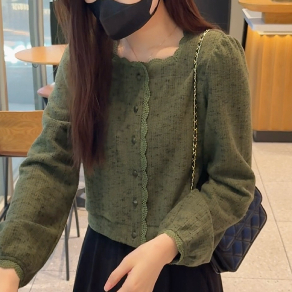 【大脸哈】2025秋冬新款高级气质蕾丝拼接方领长袖衬衫女显瘦衬衣