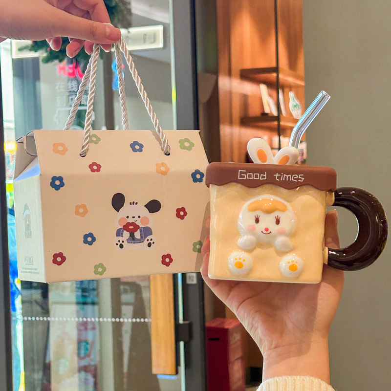 闺蜜生日礼物可爱兔子马克杯带盖高颜值陶瓷杯子女生伴手礼情人节