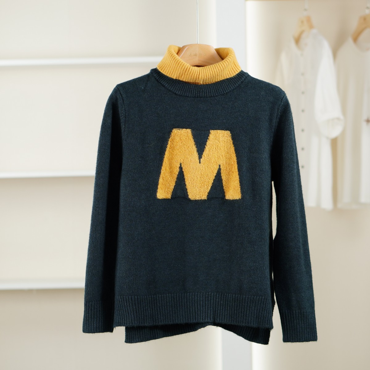 麦迪尚品【唯】51203470 撞色高领毛衣秋冬女装商场专柜正品