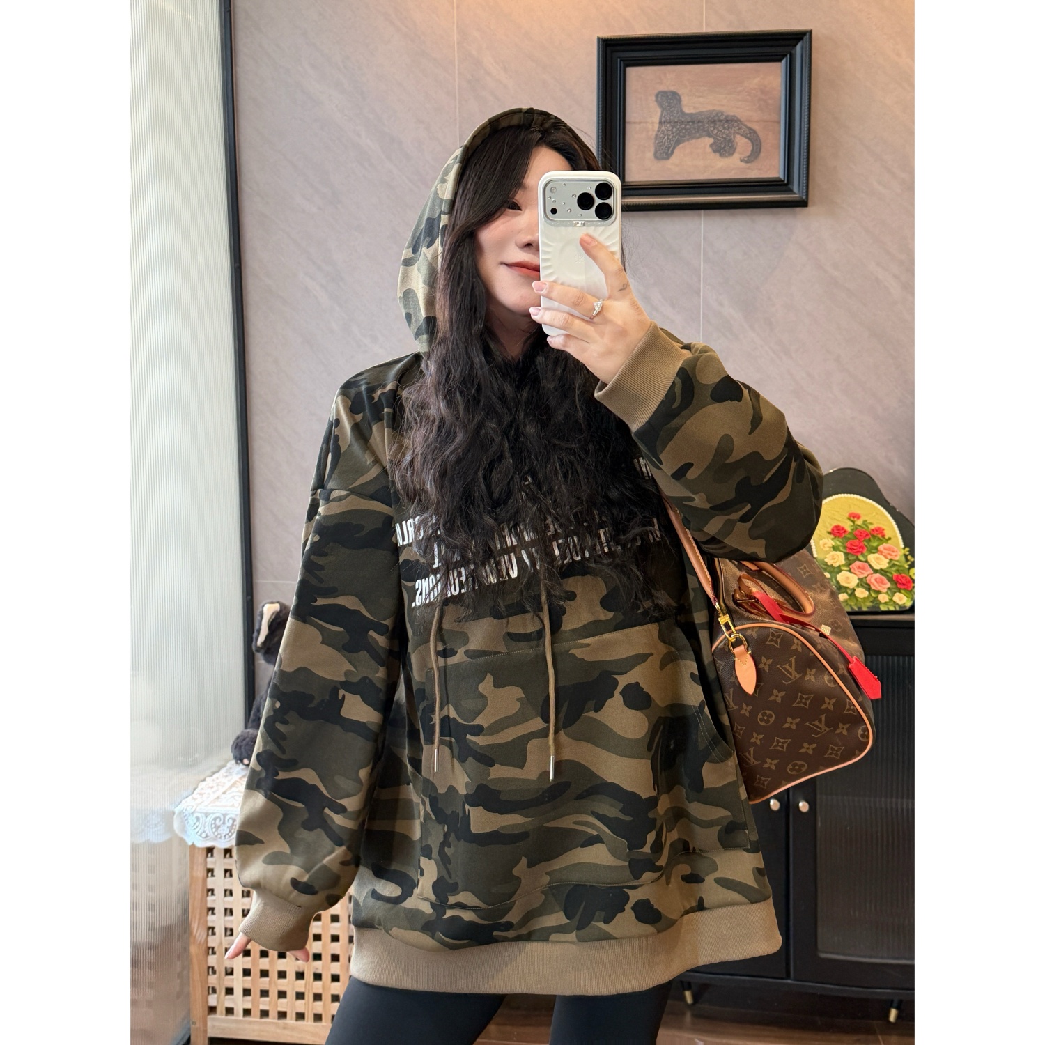 花契“黄油司康”大码女装冬季宽松200斤胖mm加绒连帽卫衣4368-H