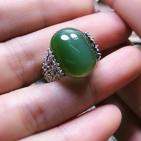 和田玉戒指银S925镶嵌