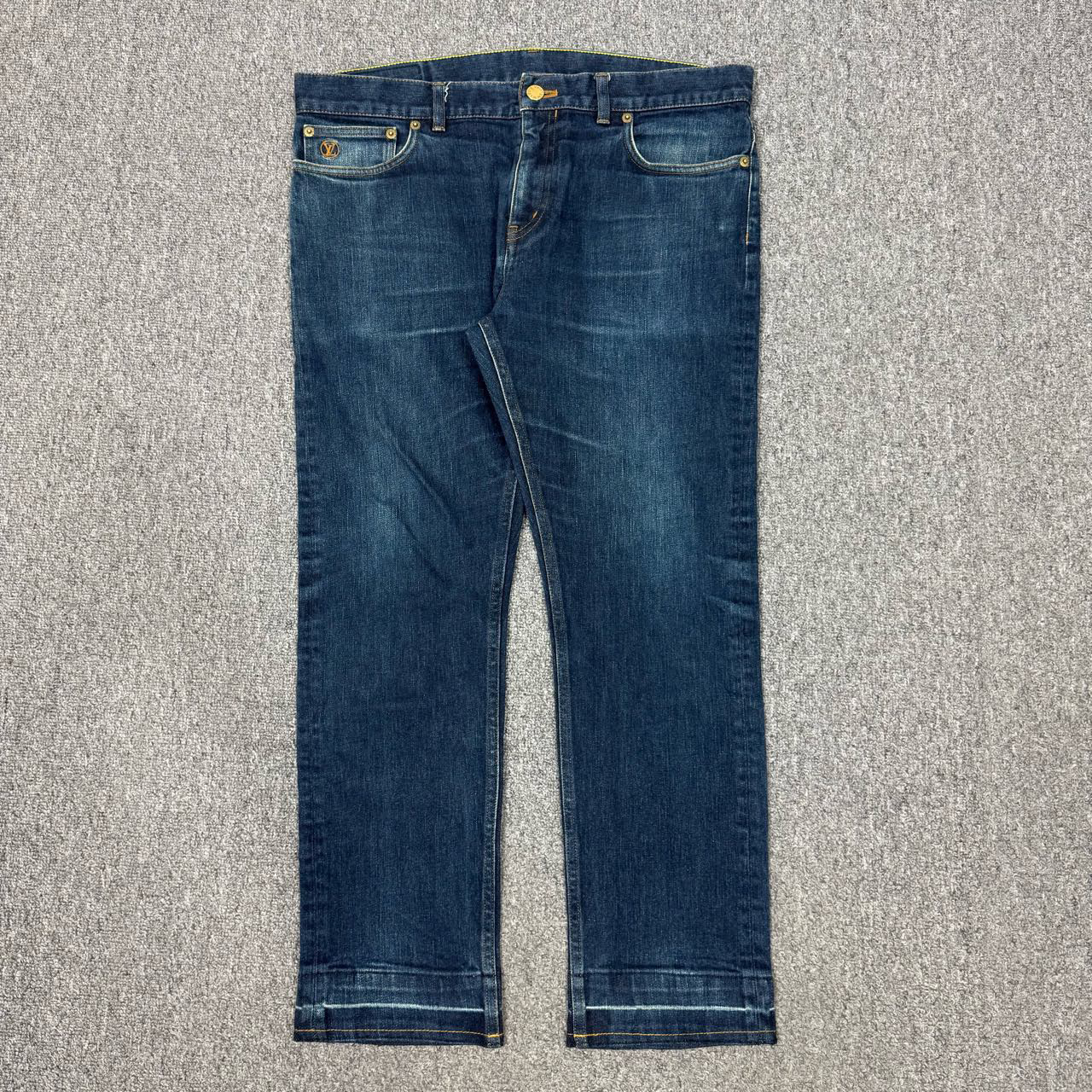 99新 LouisVuitton/路易威登 12979685 LV蓝色老花皮牌牛仔裤34码