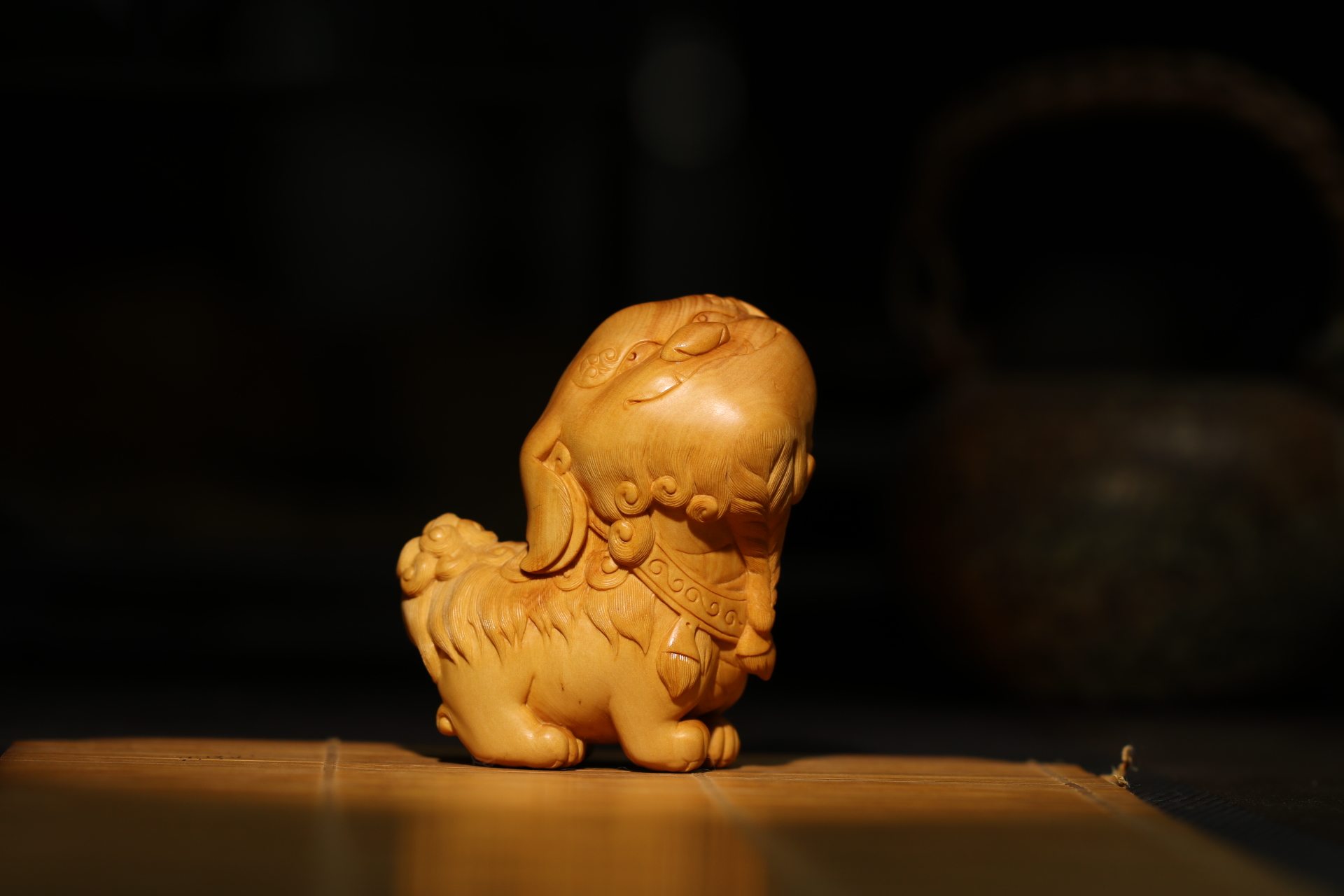 傲娇狮子 小叶黄杨木 木雕 文玩摆件 方颜原创 送朋友 文房器