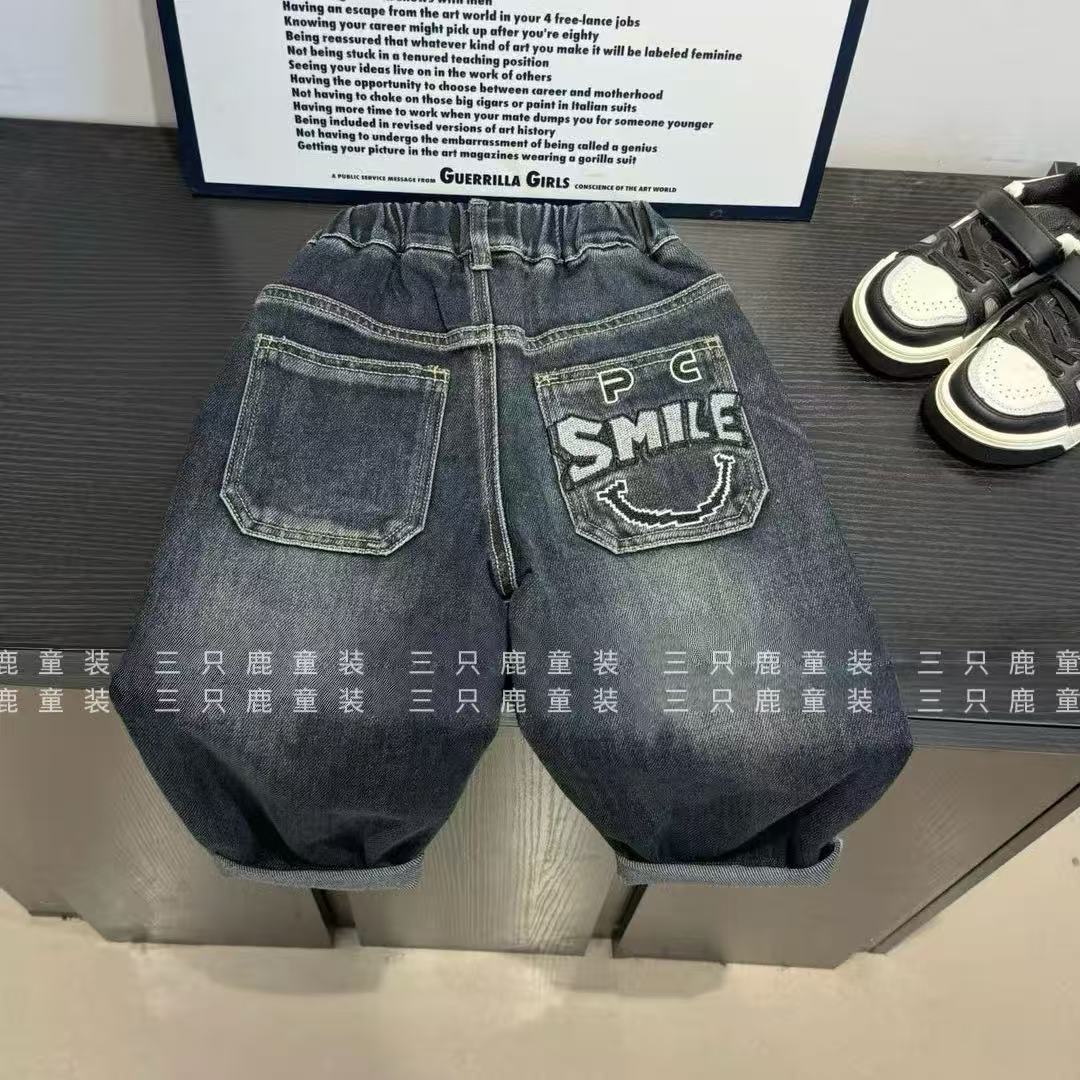 【三只鹿】Q2503儿童秋季牛仔裤2025新款休闲时髦SMILE软牛仔长裤