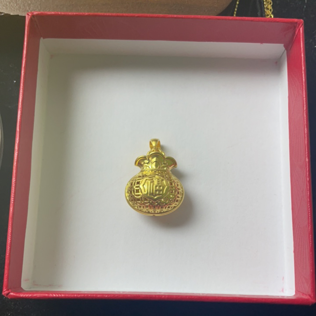 镂空钱袋子吊坠足金999