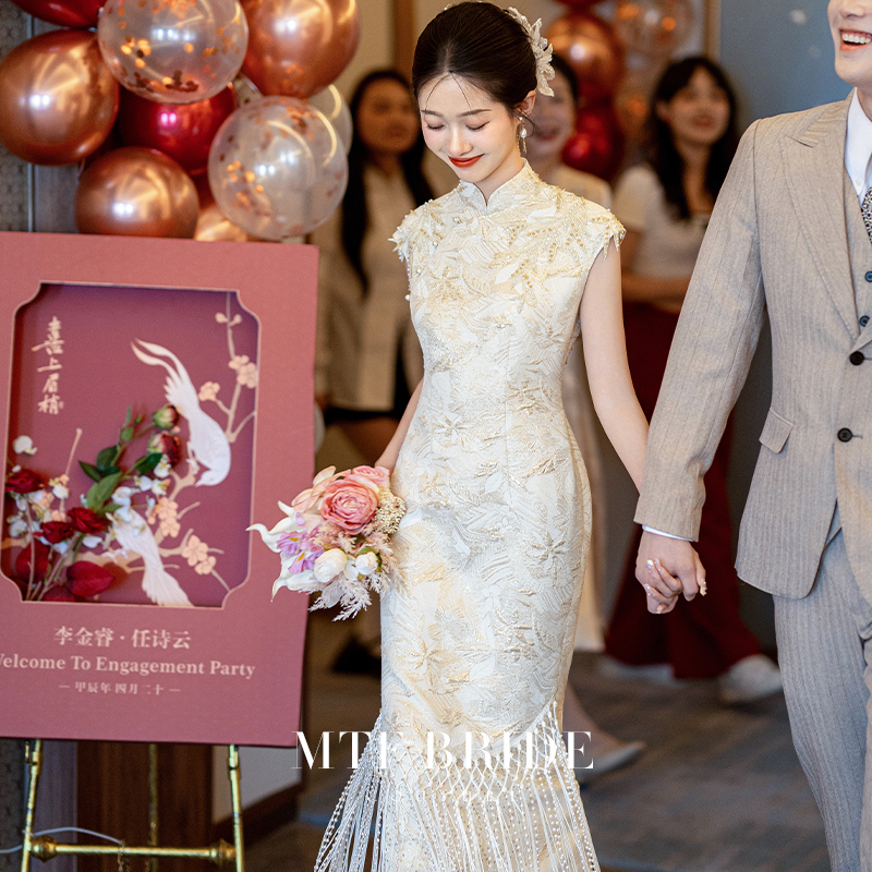 满庭芳【夏词】白色旗袍改良旗袍2025新款新中式订婚敬酒礼服