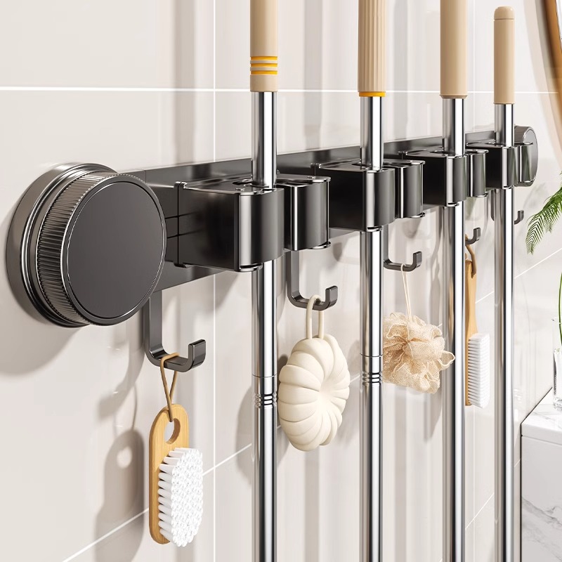 吸盘拖把壁挂夹浴室免打孔挂钩浴室卫生间拖布扫把固定挂架置物架