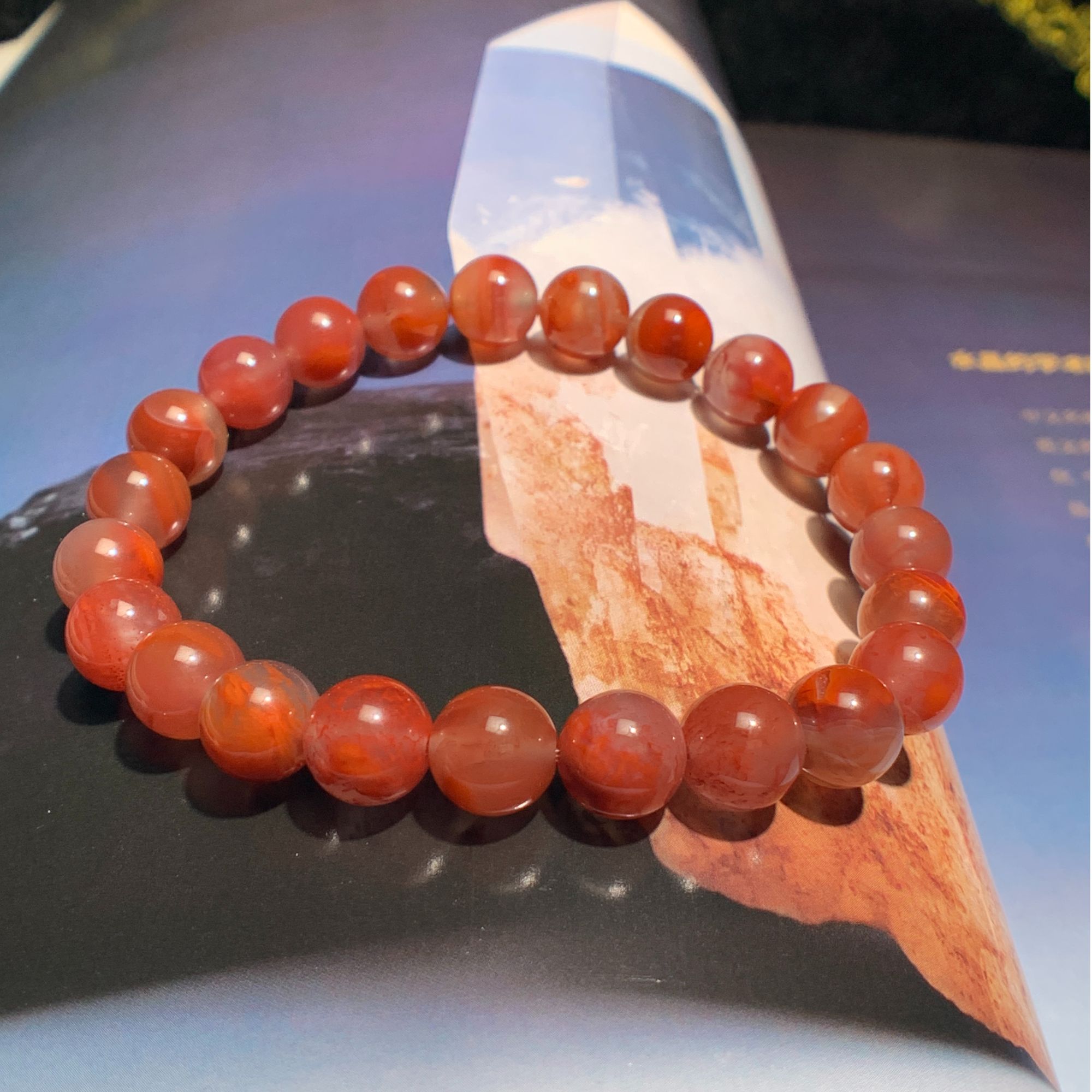 天然南红手串素圈 冰飘牛血红手串百搭