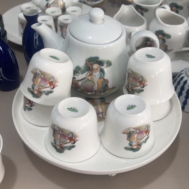 瓷片陶瓷制品寿星壶800毫升杯150毫升6个➕托盘
