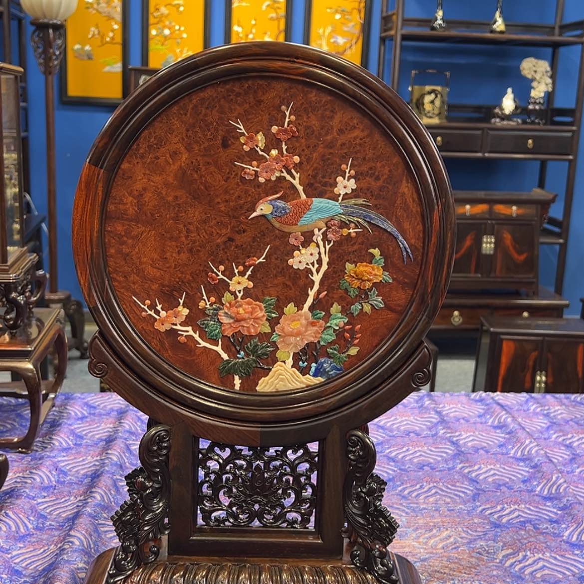 【闪购商品】红酸枝木类成套家具圆屏