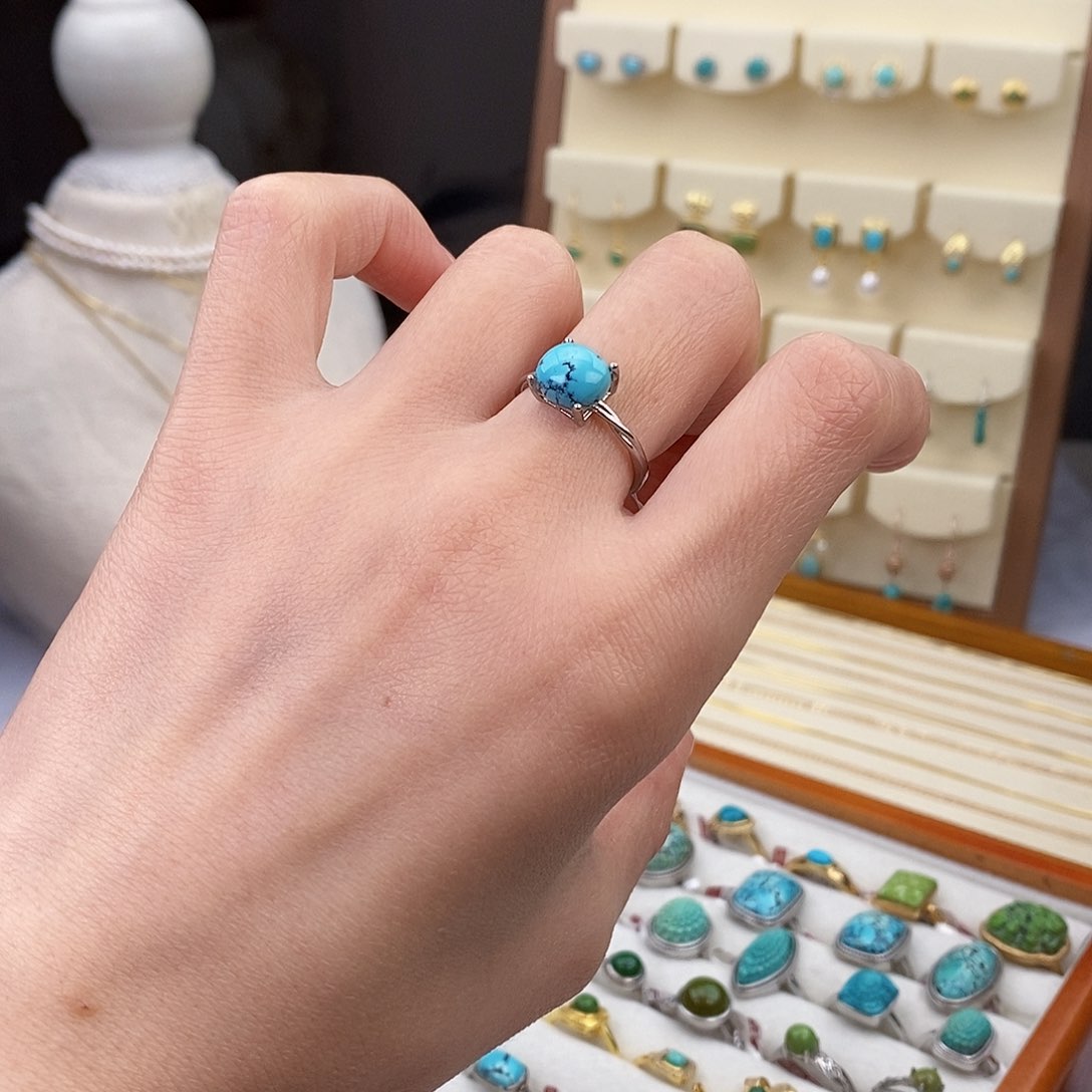 绿松石戒指银S925镶嵌